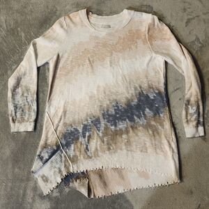 Nic & Zoe Women Angle Sweater Sz Med Fringed Hem Tie-Dye Pullover Boho  Stretch